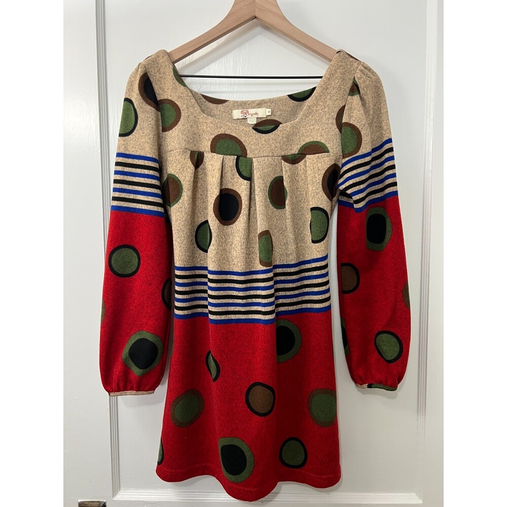 ARYEH Multicolor Long Sleeve Tunic Top Dress Stripes Dots - Women's S *READ*